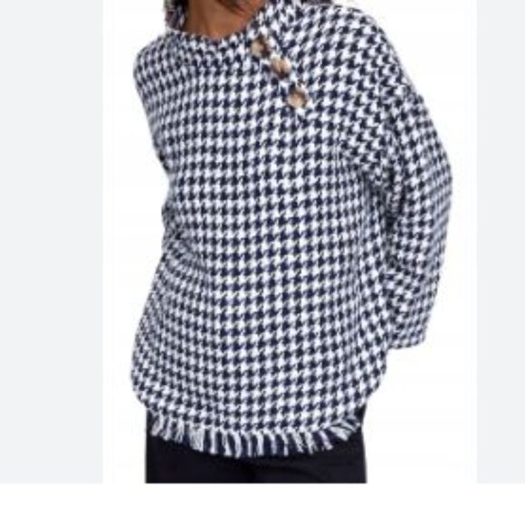 Zara - Dark Navy Houndstooth Cape - Size Large - Picture 2 of 10